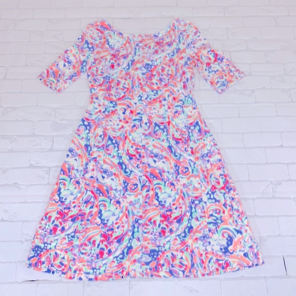 Lilly Pulitzer Scoop Neck dress Zip up back Size Small neon Pink blue